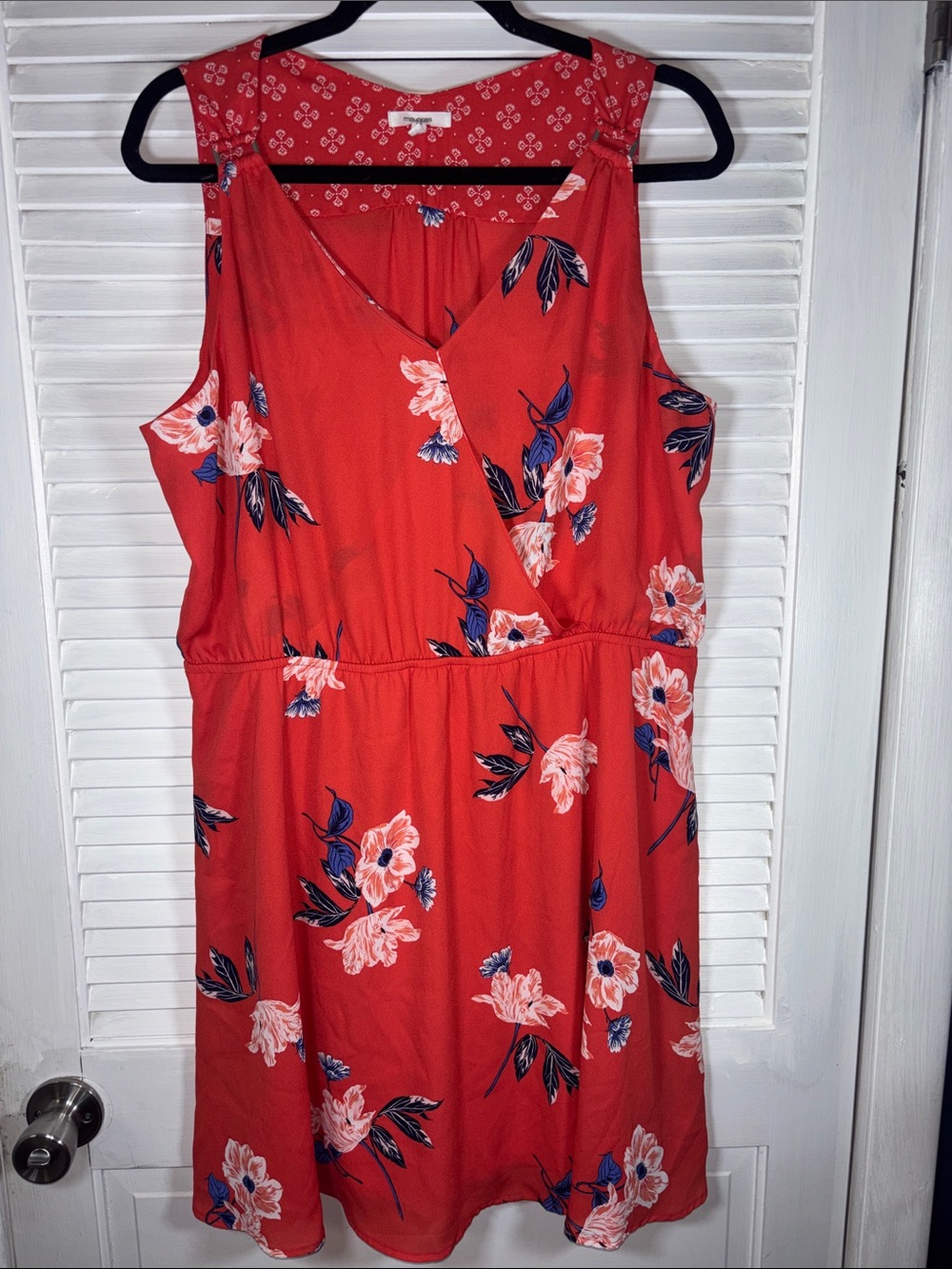 Maurices Coral Floral Sleeveless Wrap-Style Mini Dress